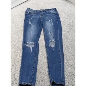 Girls Forever 21 Distressed Jeans Straight Lg 11/12 Stylish (like a bear attack)